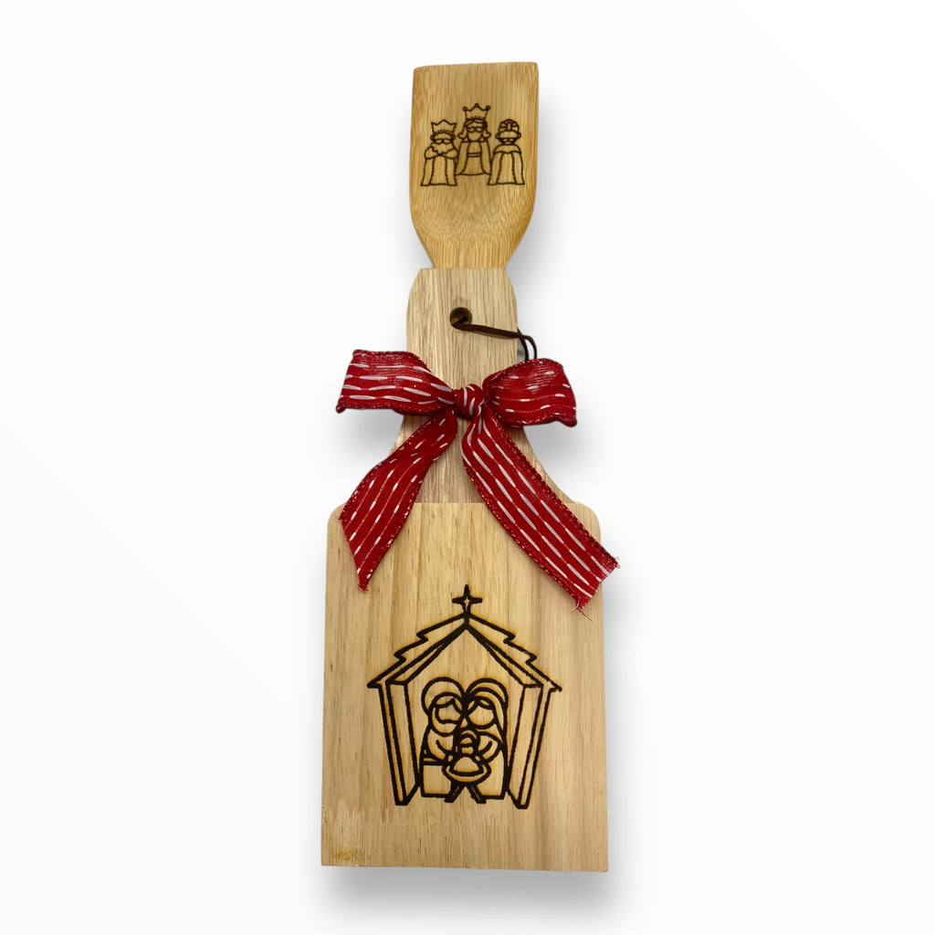 Artesanía en Madera - Set Tostonera y Cuchara C (Puerto Rico/Navidad)