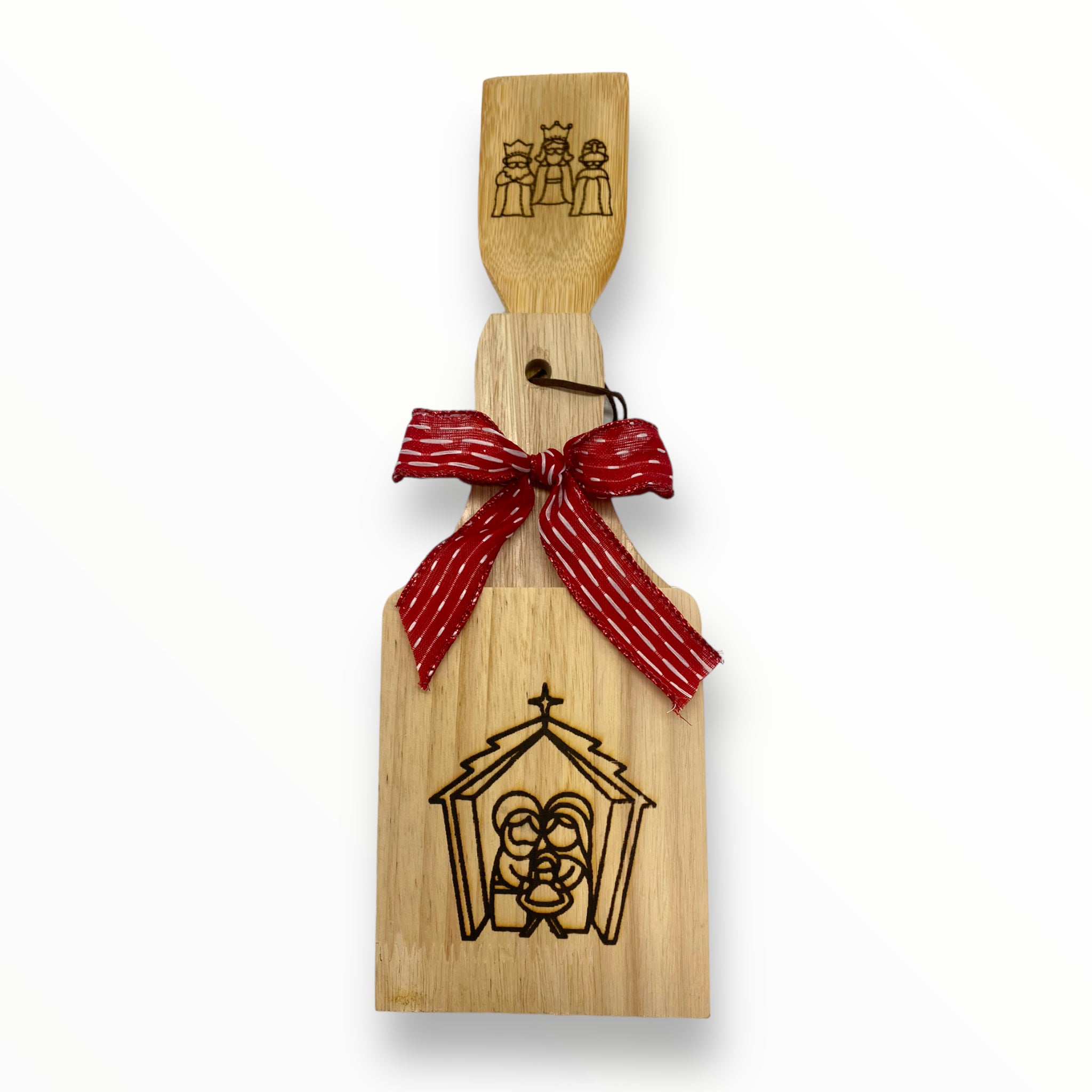 Artesanía en Madera - Set Tostonera y Cuchara C (Puerto Rico/Navidad)