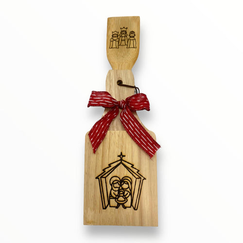 Artesanía en Madera - Set Tostonera y Cuchara C (Puerto Rico/Navidad)