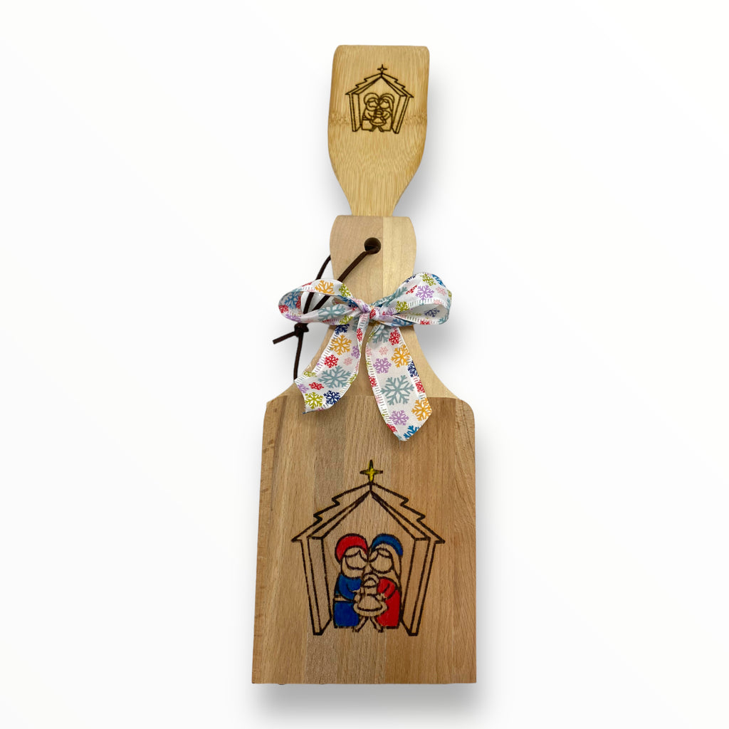 Artesanía en Madera - Set Tostonera y Cuchara D (Puerto Rico/Navidad)