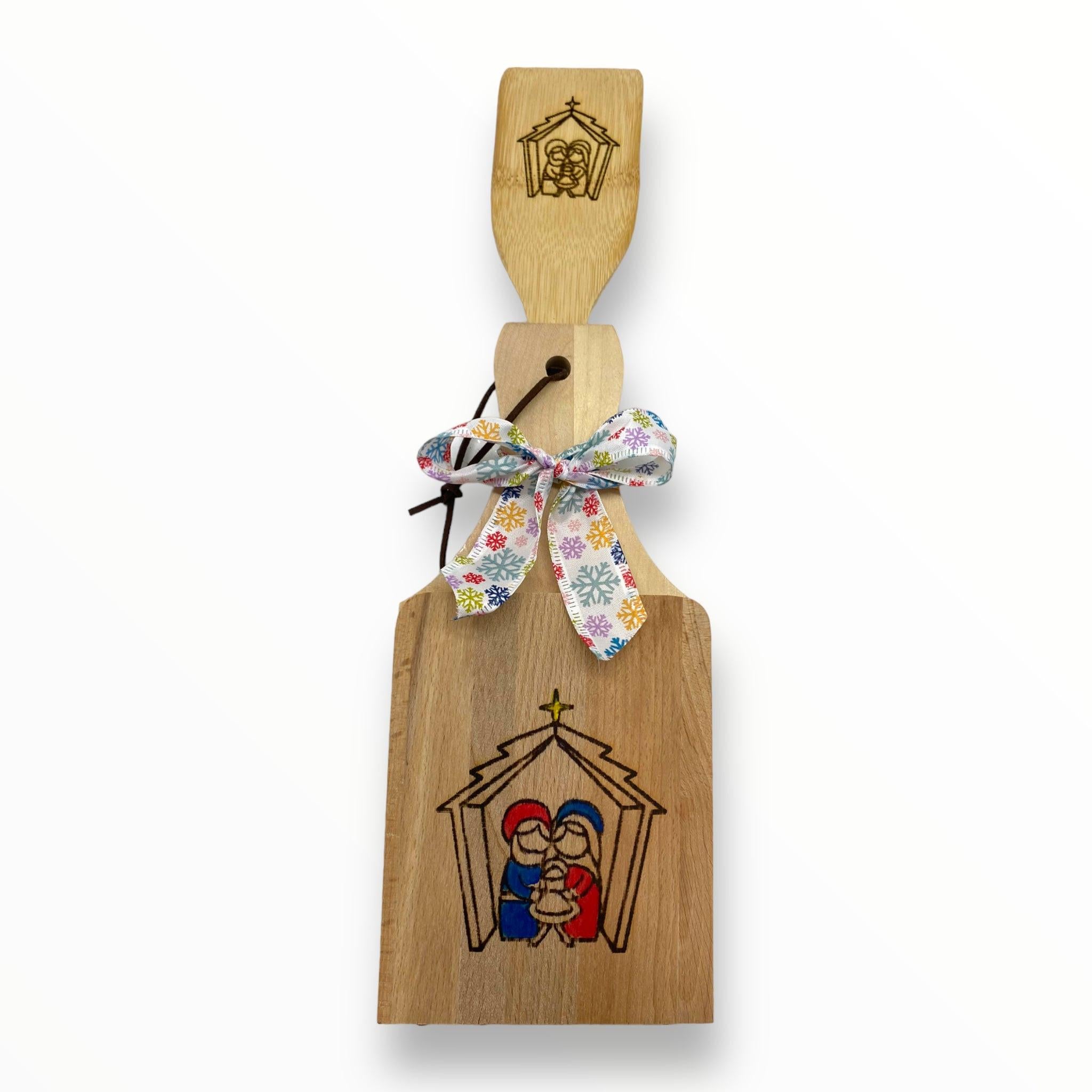 Artesanía en Madera - Set Tostonera y Cuchara D (Puerto Rico/Navidad)