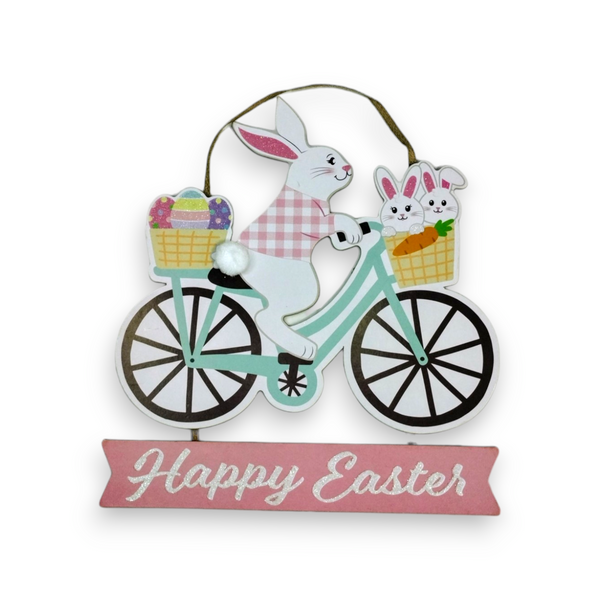 Decoración de Easter - Colgante de Conejo en Bicicleta (11.42" x 12.2" x 0.12")