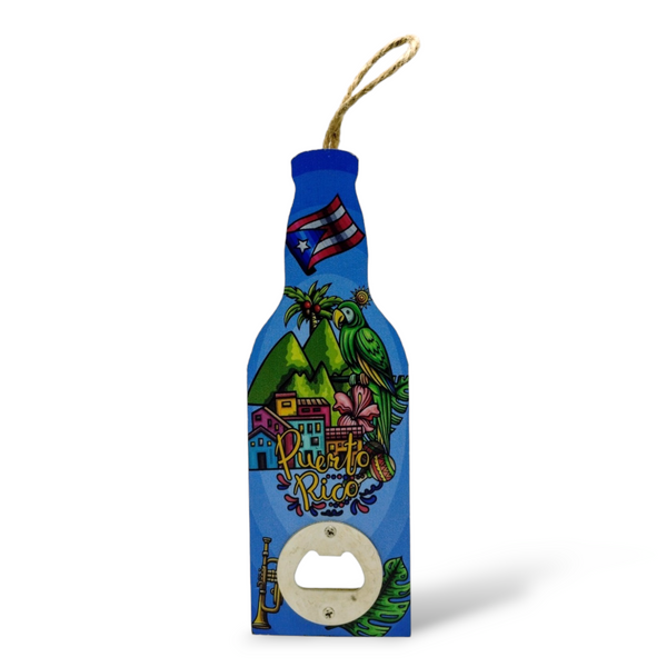 Souvenir de Puerto Rico - Abridor de Botellas de Madera en forma de Botella (7.6" x 2.5")