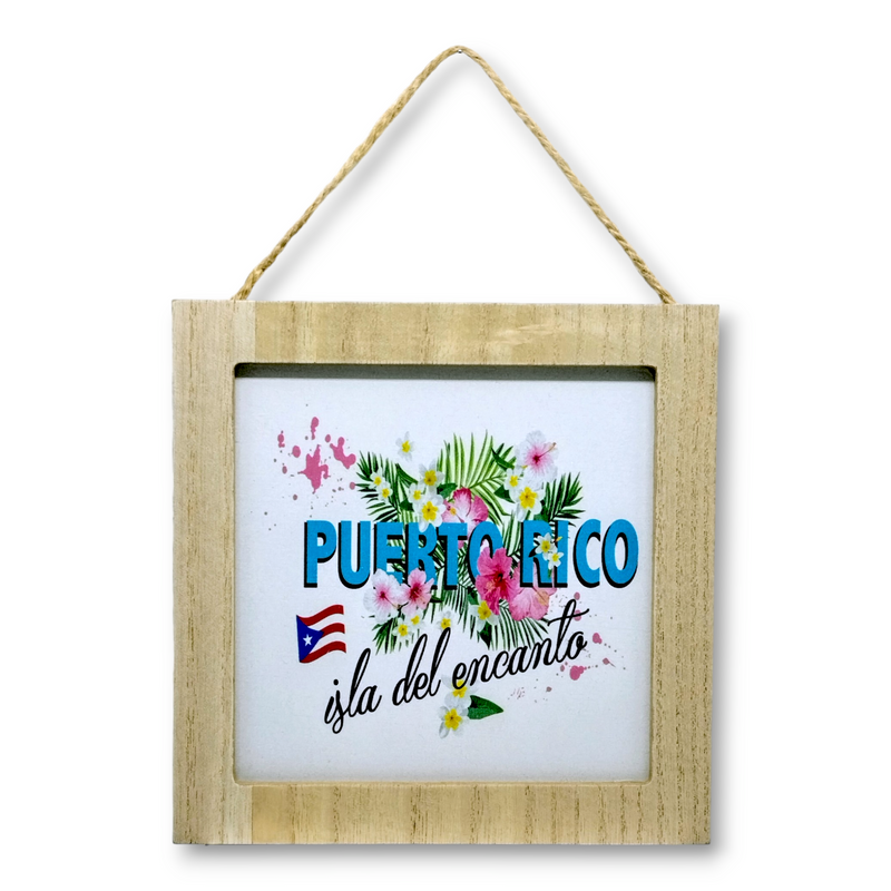 Souvenir de Puerto Rico - Placa de Madera Colgante Cuadrada (6.2" x 6.2")