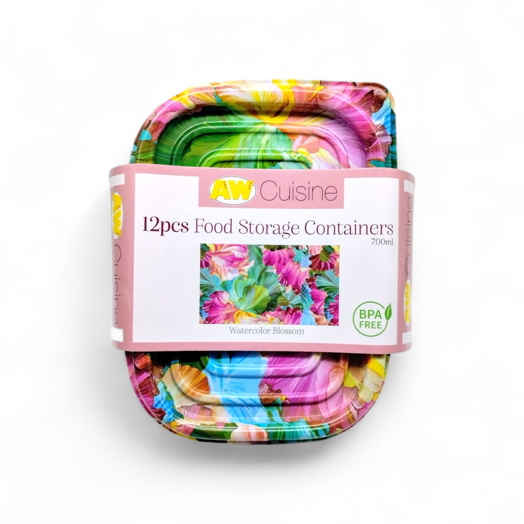Contenedores Plásticos Rectangulares y Tapas Impresas (12pcs)