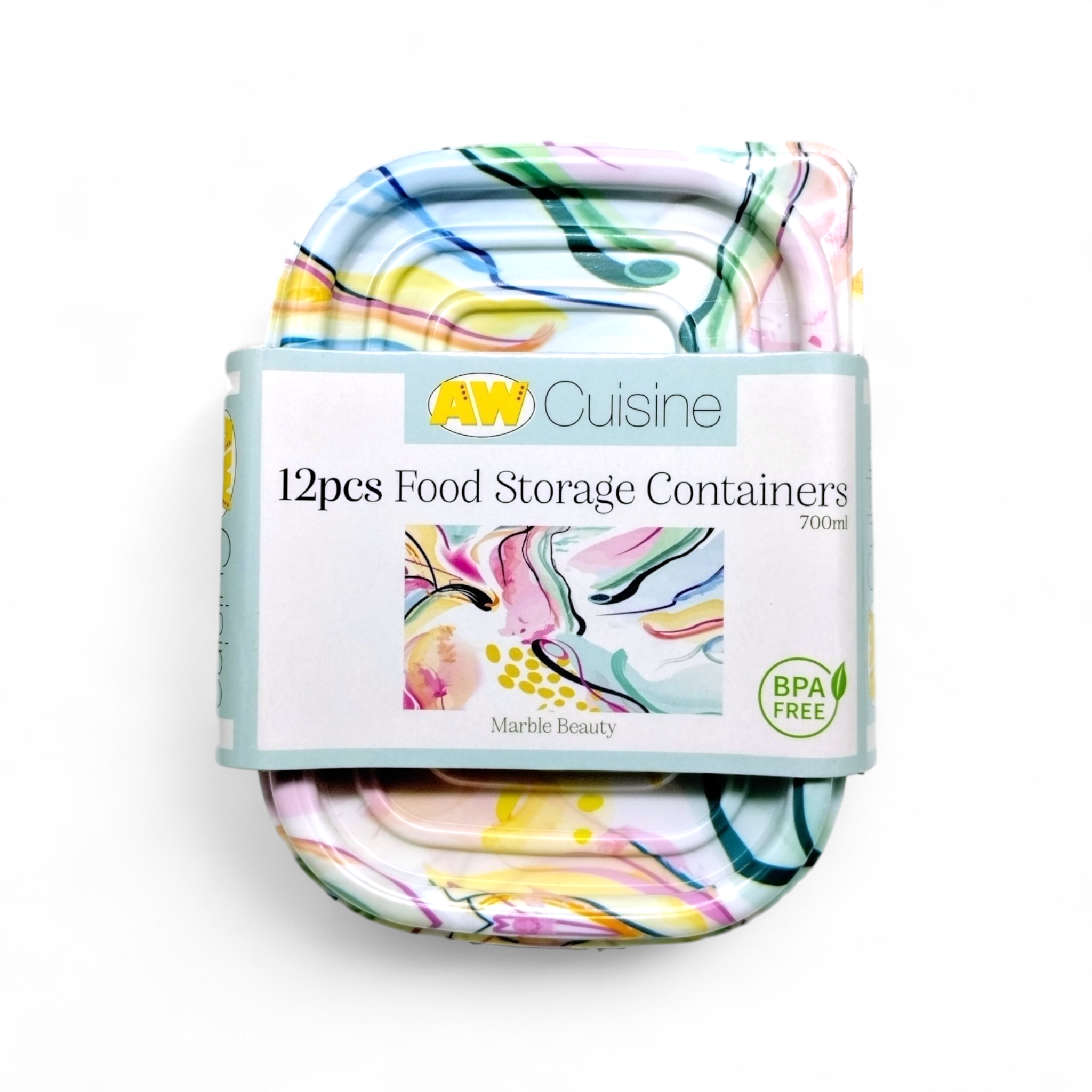 Contenedores Plásticos Rectangulares y Tapas Impresas (12pcs)
