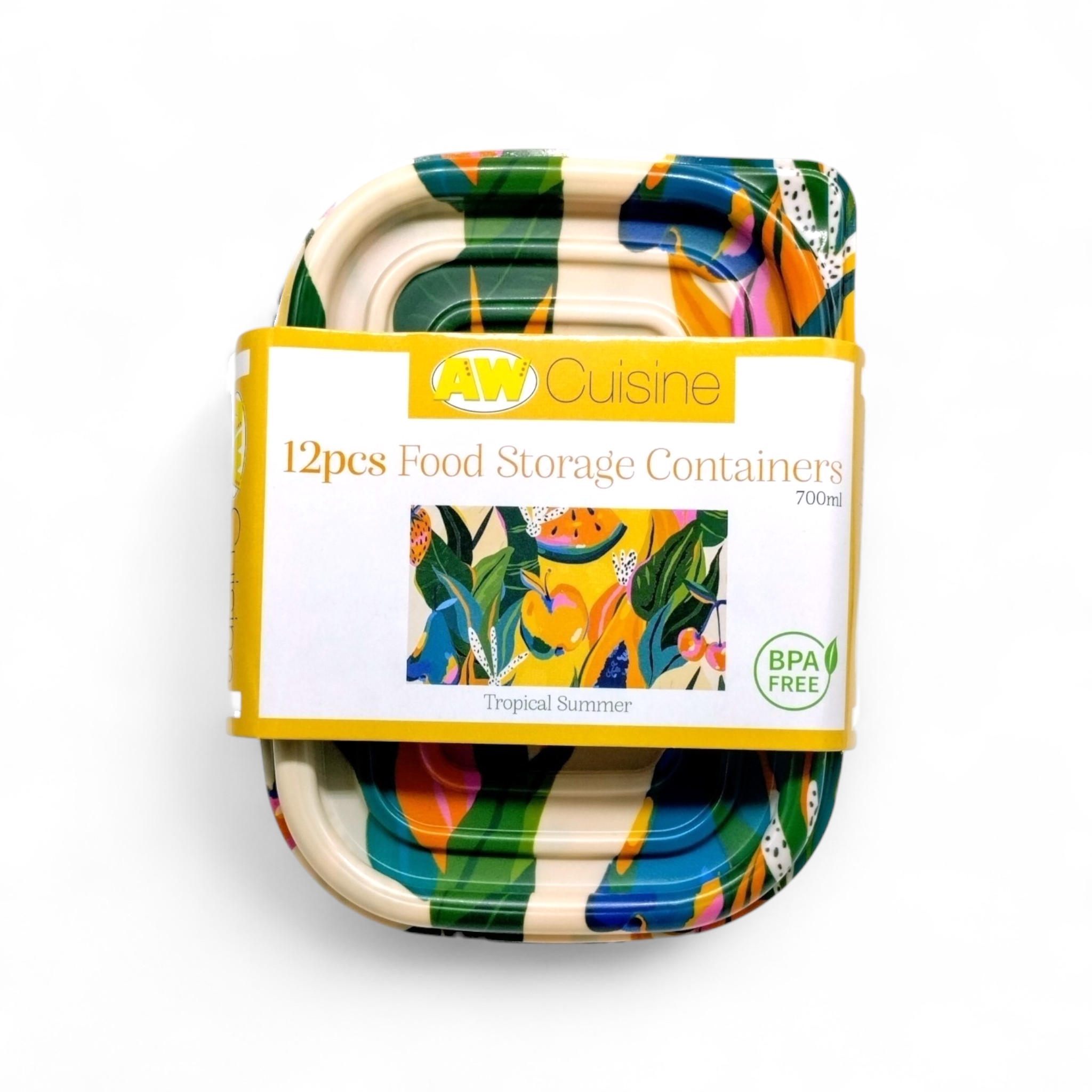 Contenedores Plásticos Rectangulares y Tapas Impresas (12pcs)