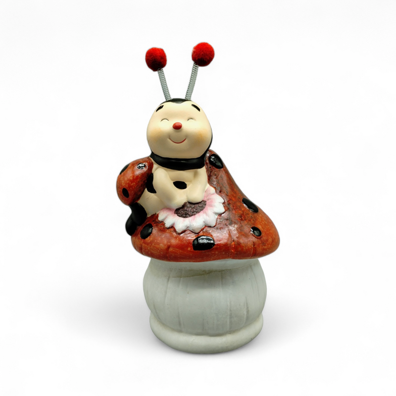 Small Ceramic Figurines - Ladybug on Mushroom *NO SHIPPING BY MAIL*