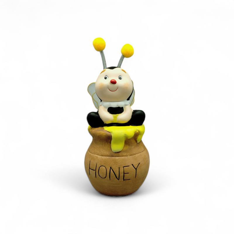 Small Ceramic Figurine - Honey Jar and Bee (3.7" x 3.7" x 6.8") *NO SHIPPING BY MAIL*