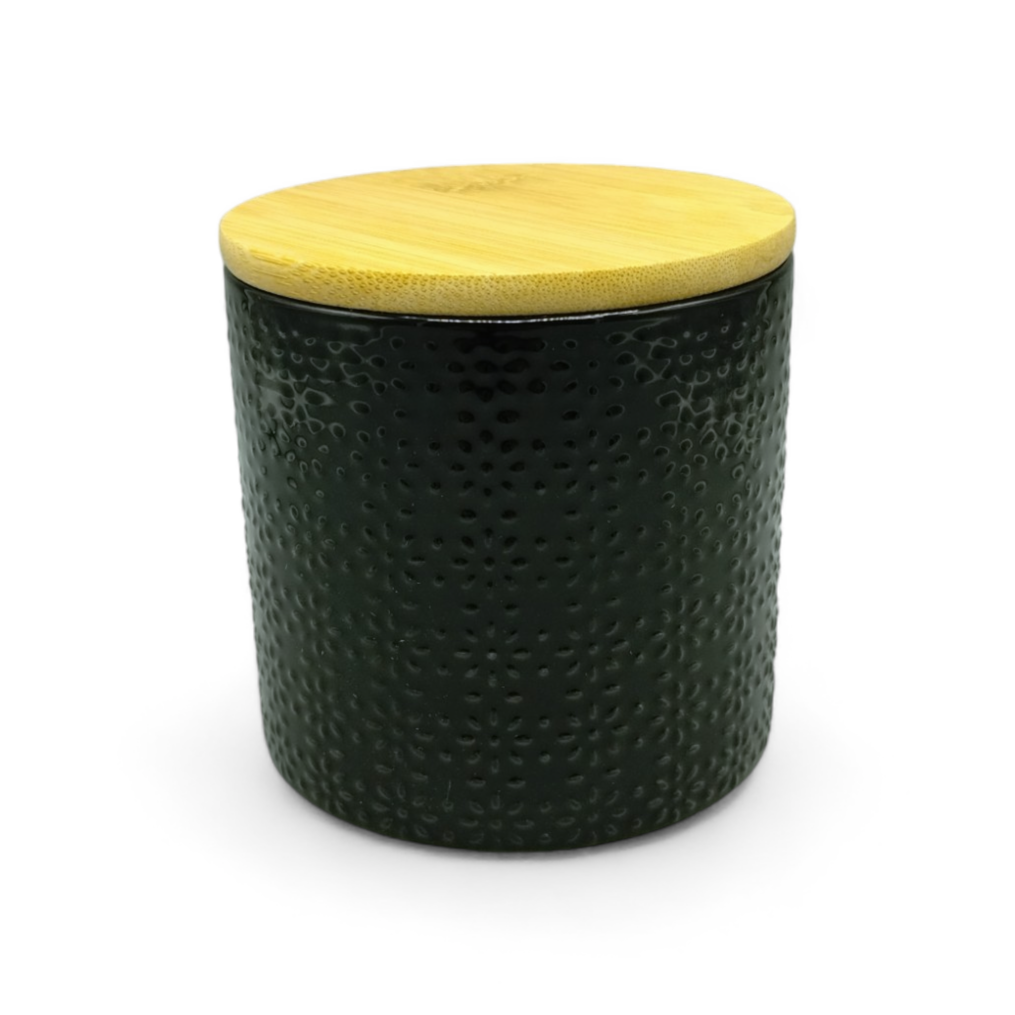 Canister pequeño de Cerámica con Tapa de Bambú (3.9" × 3.5") *NO ENVIOS POR CORREO*