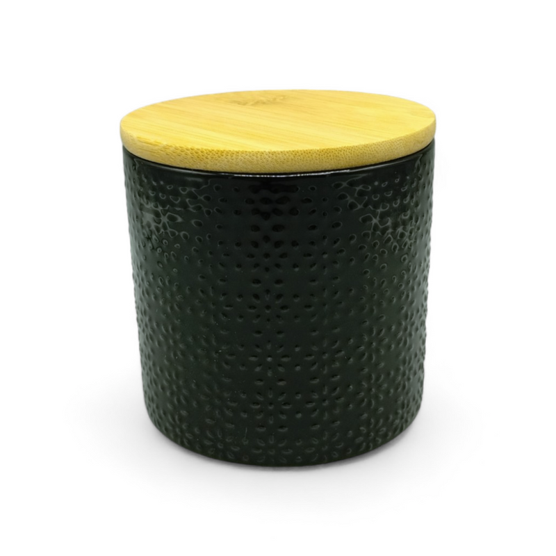 Canister pequeño de Cerámica con Tapa de Bambú (3.9" × 3.5") *NO ENVIOS POR CORREO*