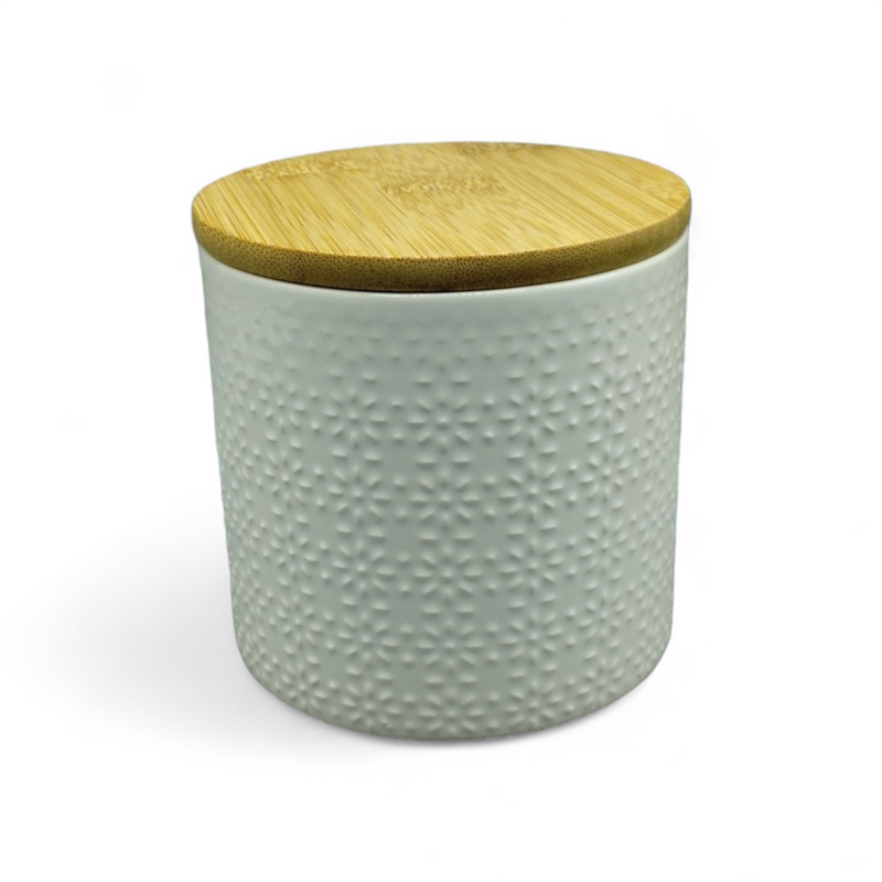 Canister pequeño de Cerámica con Tapa de Bambú (3.9" × 3.5") *NO ENVIOS POR CORREO*
