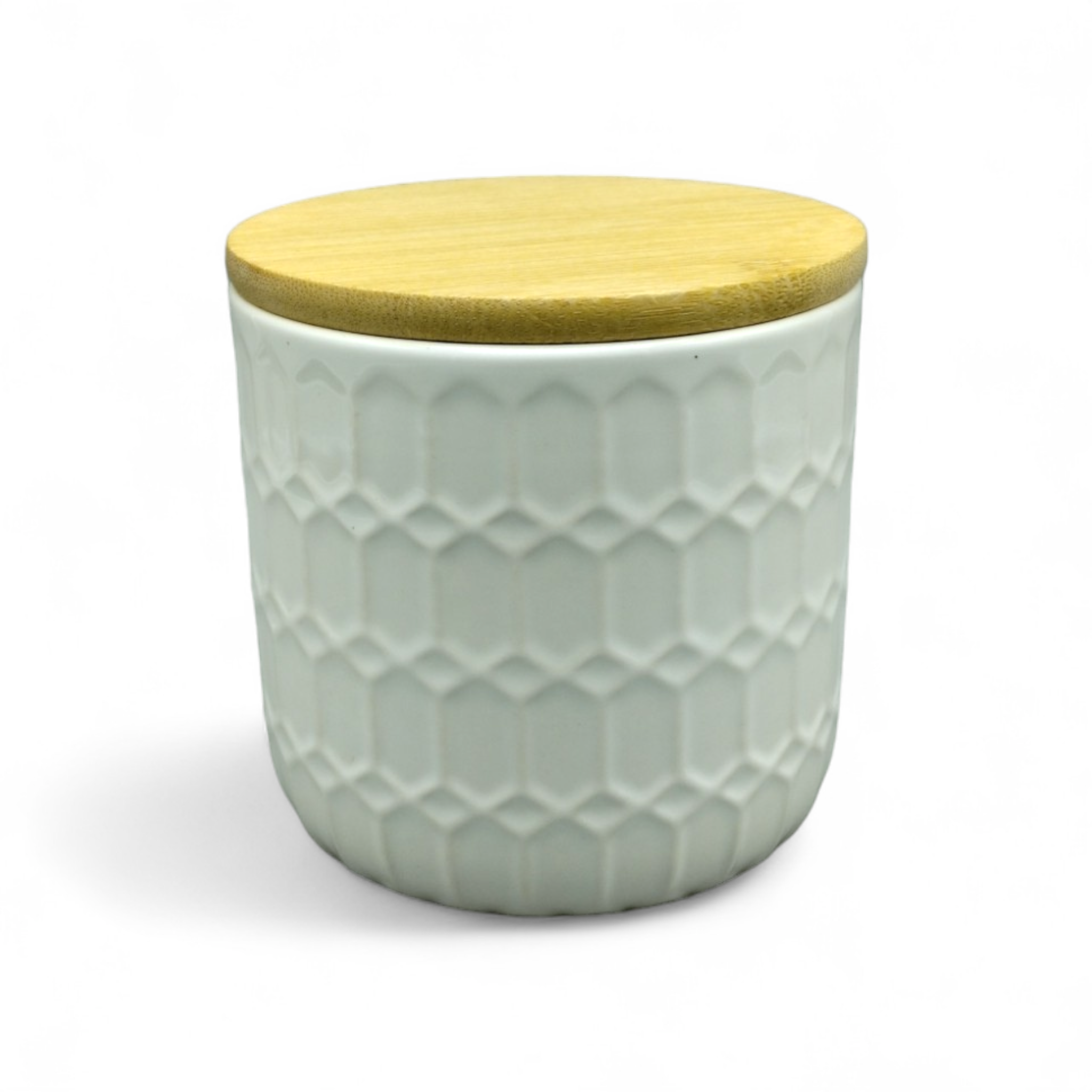 Canister pequeño de Cerámica con Tapa de Bambú (3.9" × 3.5") *NO ENVIOS POR CORREO*