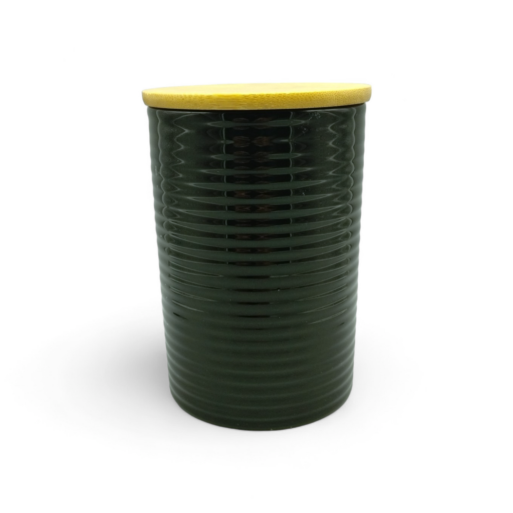 Canister Mediano de Cerámica con Tapa de Bambú (5.5" × 3.9") *NO ENVIOS POR CORREO*