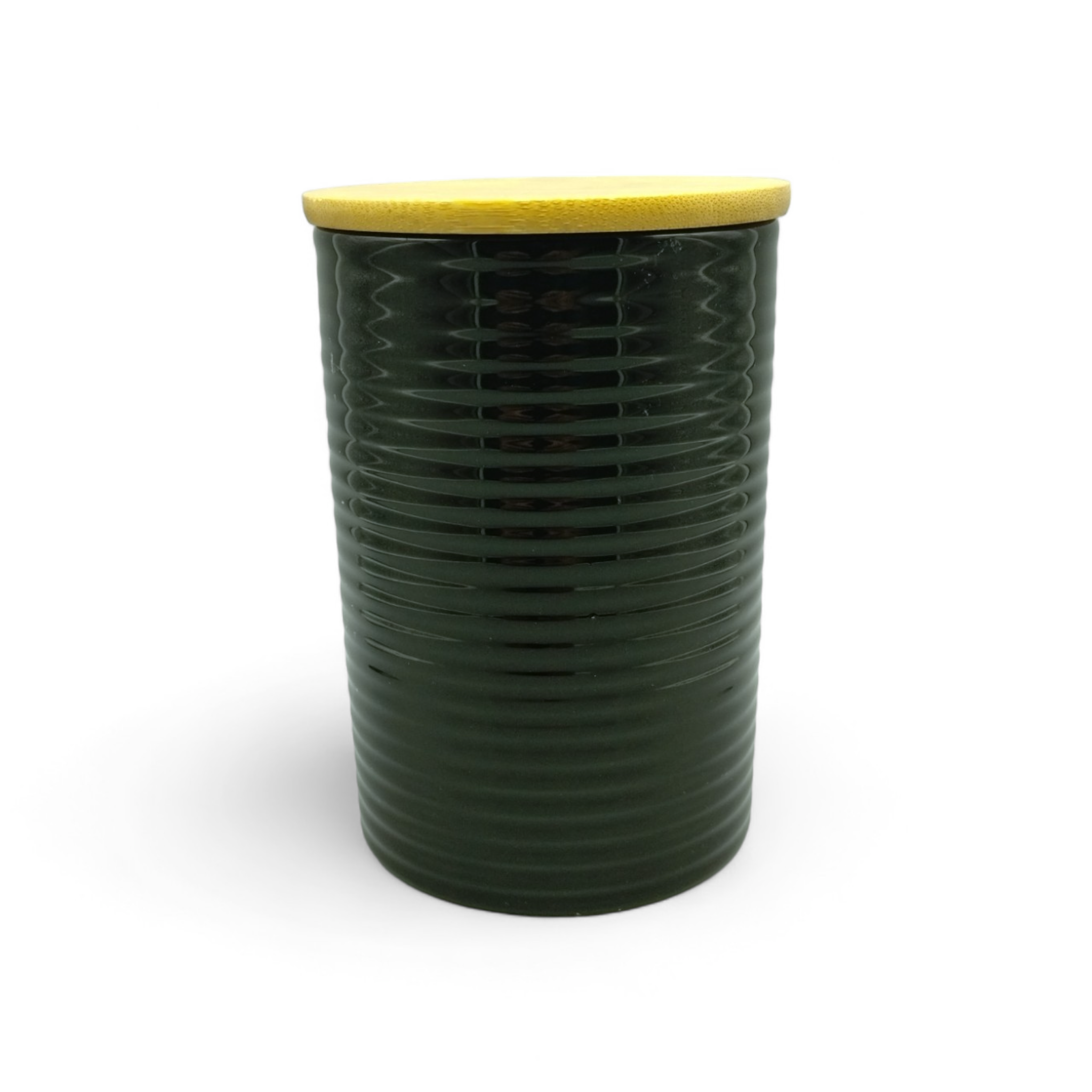 Canister Mediano de Cerámica con Tapa de Bambú (5.5" × 3.9") *NO ENVIOS POR CORREO*