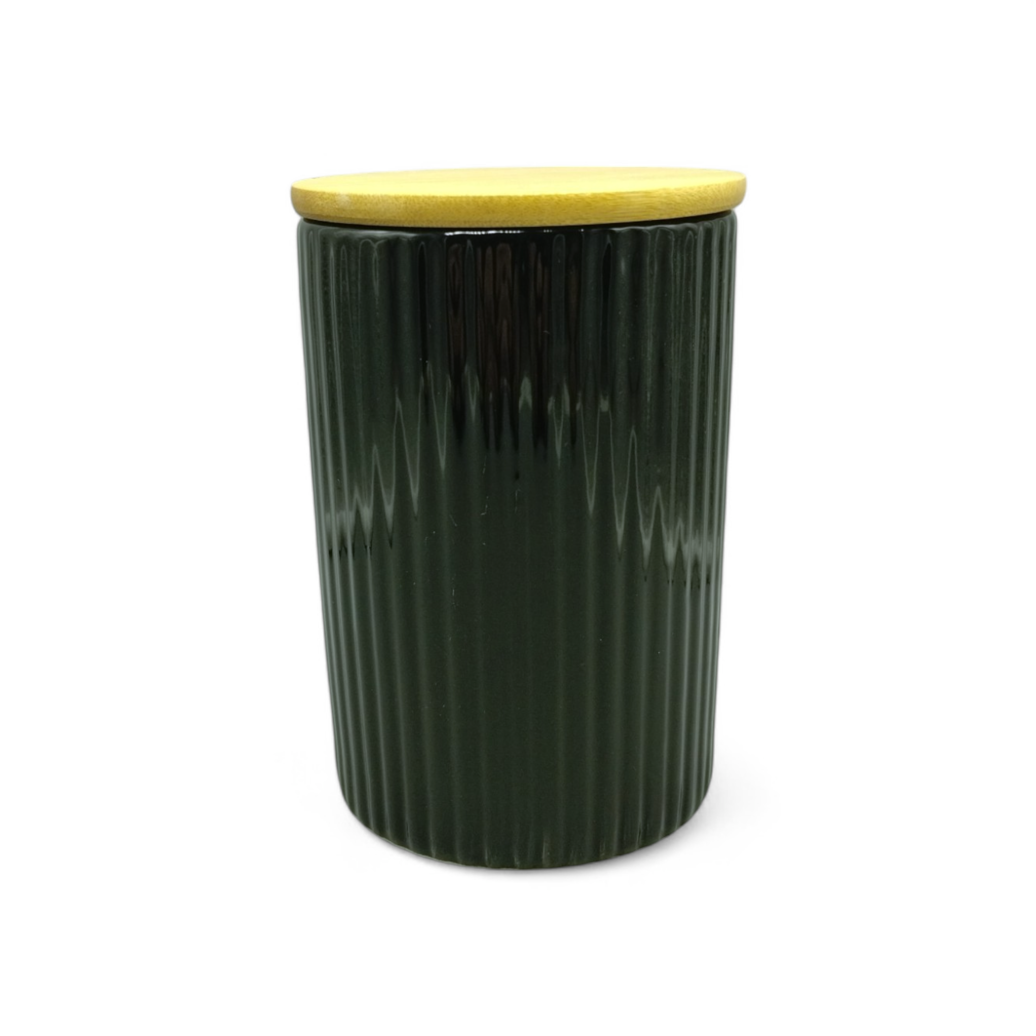 Canister Mediano de Cerámica con Tapa de Bambú (5.5" × 3.9") *NO ENVIOS POR CORREO*