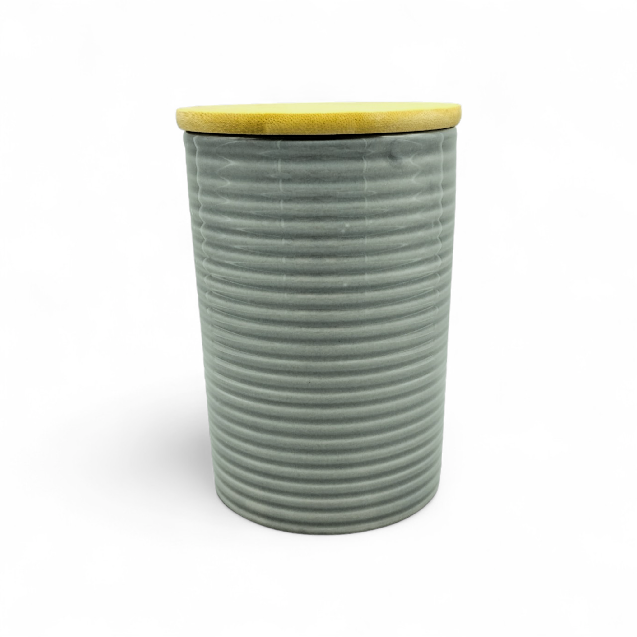 Canister Mediano de Cerámica con Tapa de Bambú (5.5" × 3.9") *NO ENVIOS POR CORREO*