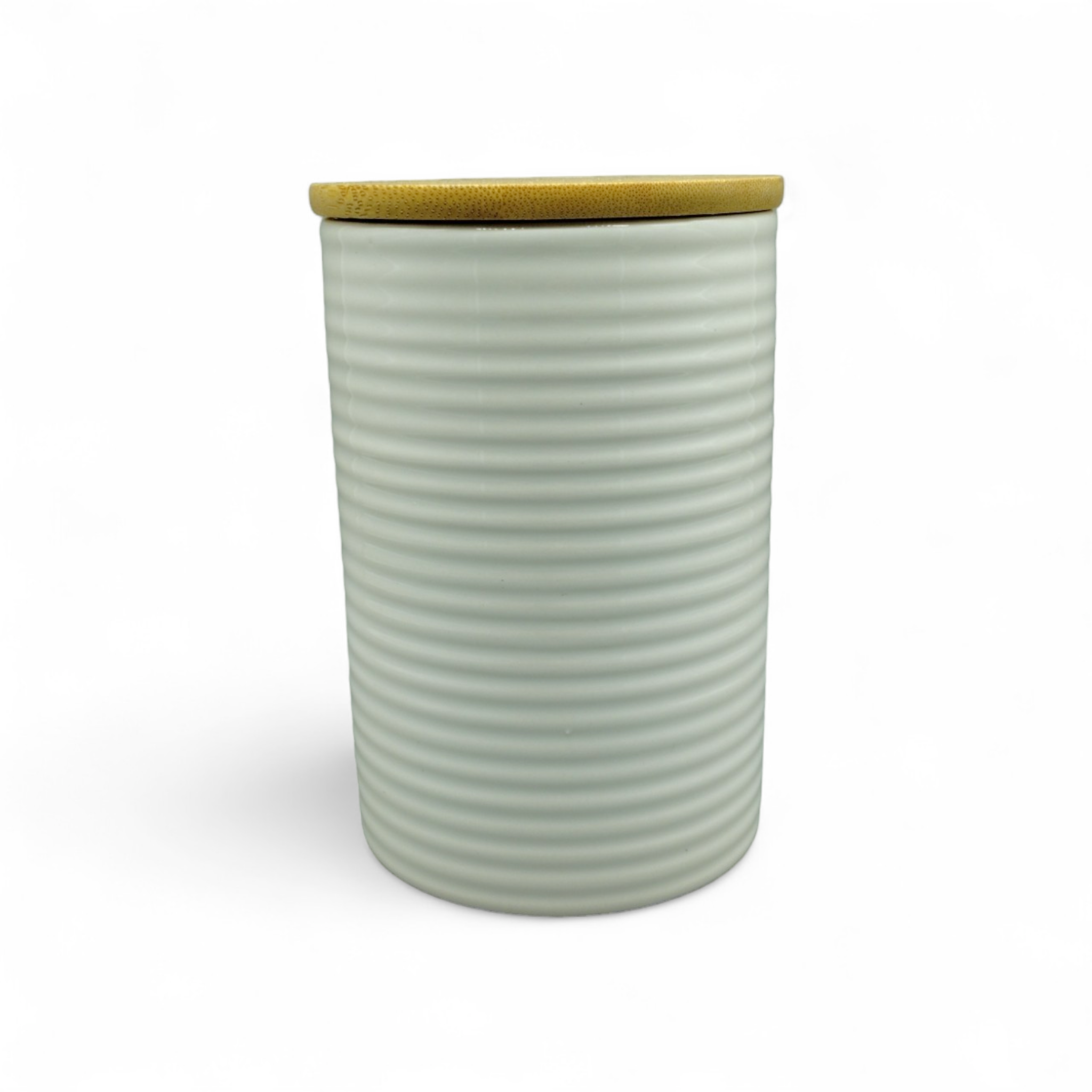 Canister Mediano de Cerámica con Tapa de Bambú (5.5" × 3.9") *NO ENVIOS POR CORREO*