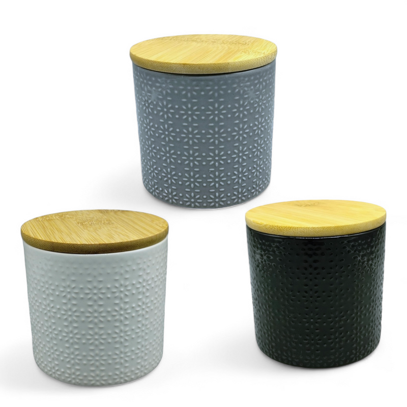 Canister pequeño de Cerámica con Tapa de Bambú (3.9" × 3.5") *NO ENVIOS POR CORREO*