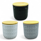 Canister pequeño de Cerámica con Tapa de Bambú (3.9" × 3.5") *NO ENVIOS POR CORREO*