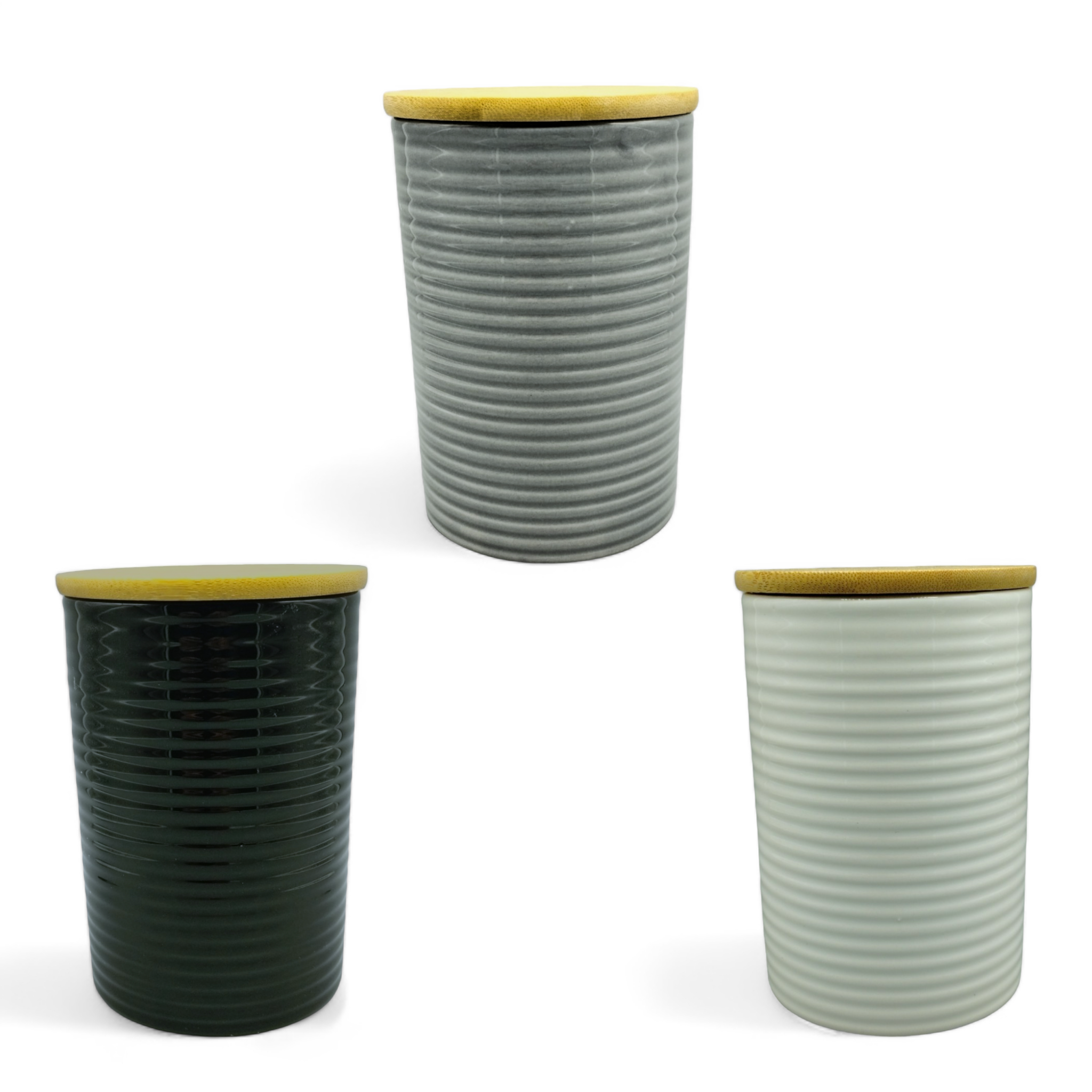 Canister Mediano de Cerámica con Tapa de Bambú (5.5" × 3.9") *NO ENVIOS POR CORREO*