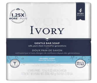 Ivory Gentle Bar Soap Original Scent 4pcs 4oz