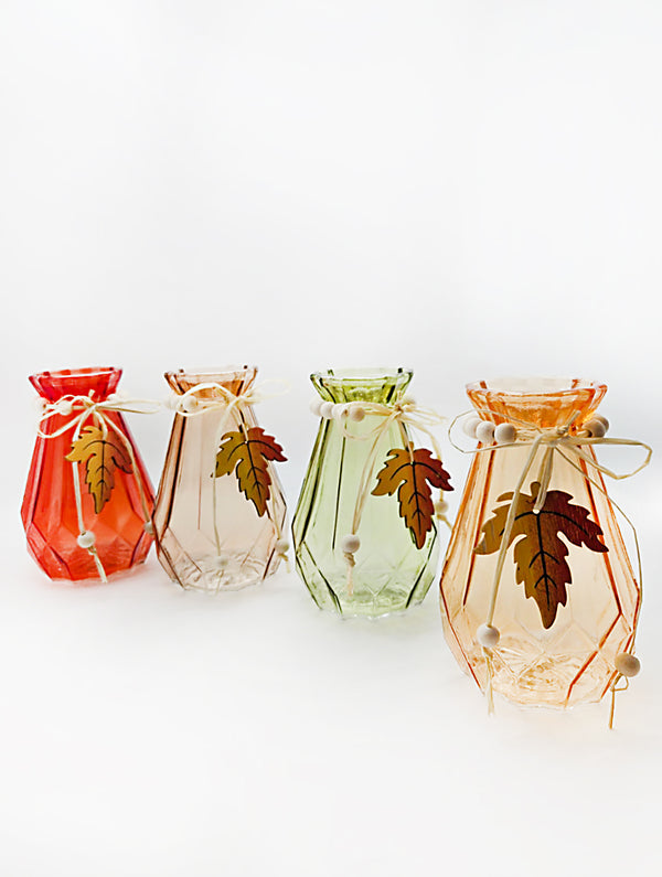 Otoño - florero de cristal decorativo 5.75"x3" (colores a escoger)