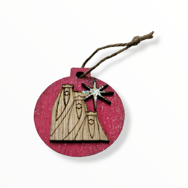 Artesanía en Madera - Ornamentos Redondos Tres Reyes Magos