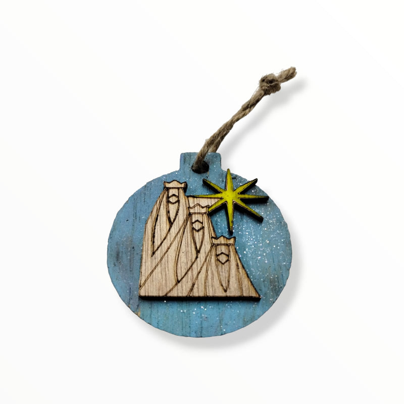Artesanía en Madera - Ornamentos Redondos Tres Reyes Magos
