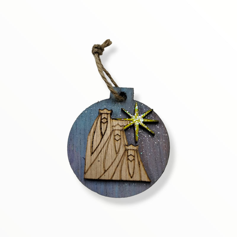 Artesanía en Madera - Ornamentos Redondos Tres Reyes Magos