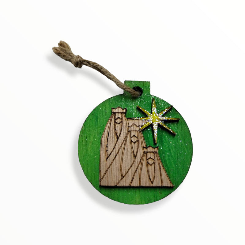 Artesanía en Madera - Ornamentos Redondos Tres Reyes Magos