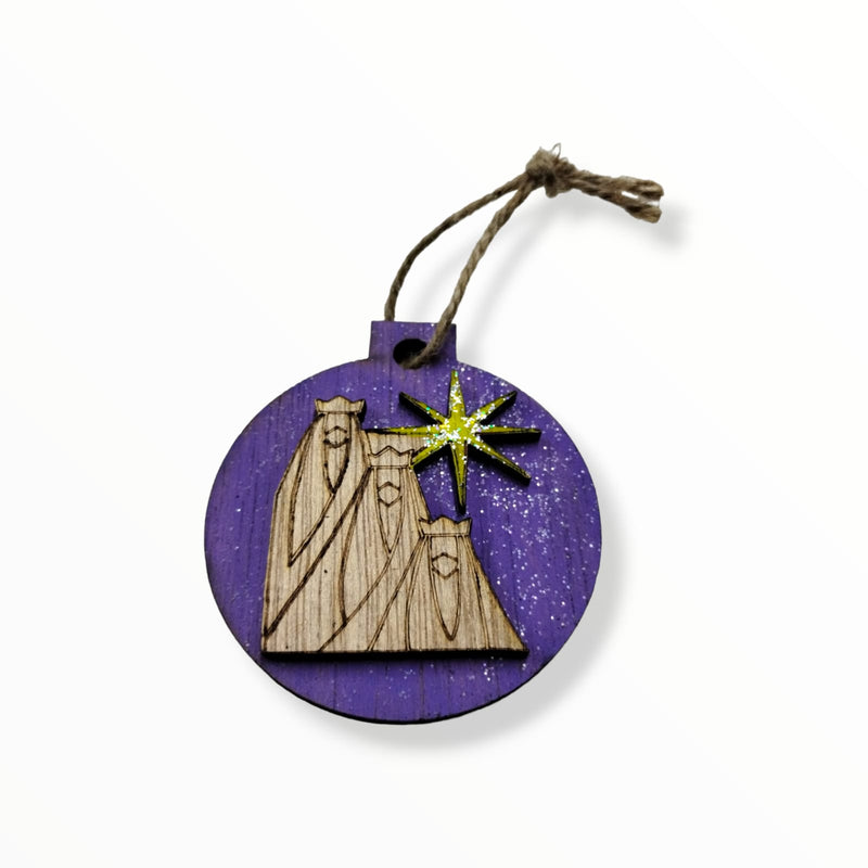Artesanía en Madera - Ornamentos Redondos Tres Reyes Magos
