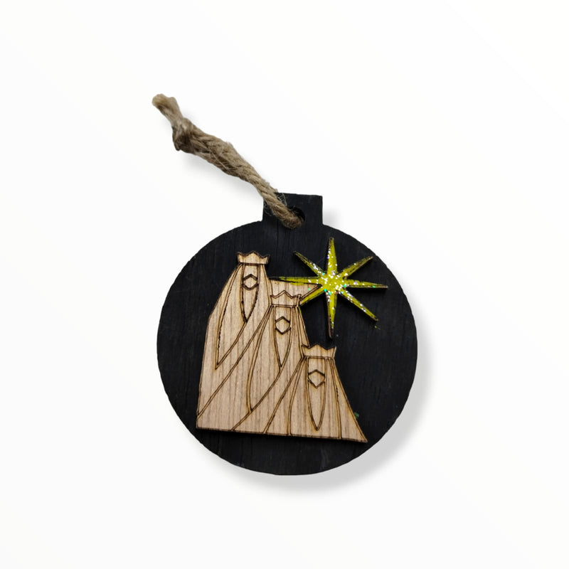 Artesanía en Madera - Ornamentos Redondos Tres Reyes Magos