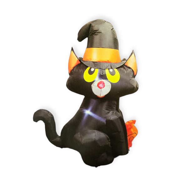 Halloween - Inflable de Gato con Sombrero de Bruja 4ft
