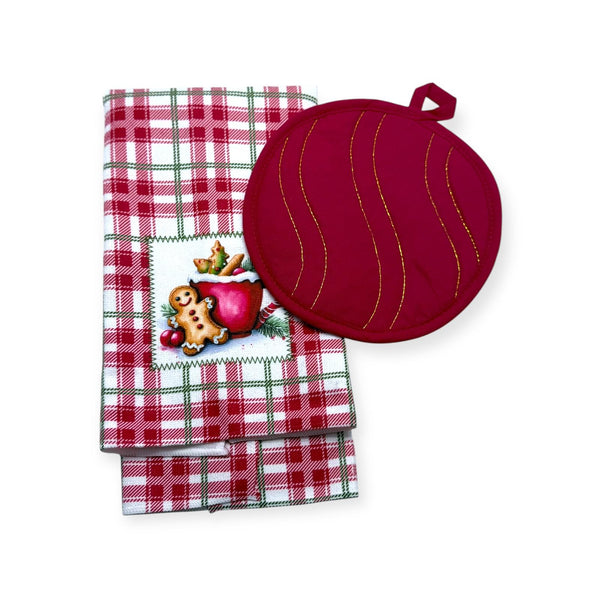 Navidad - Set de Agarradera y Toalla de Cocina, Galleta Jengibre (2pcs)