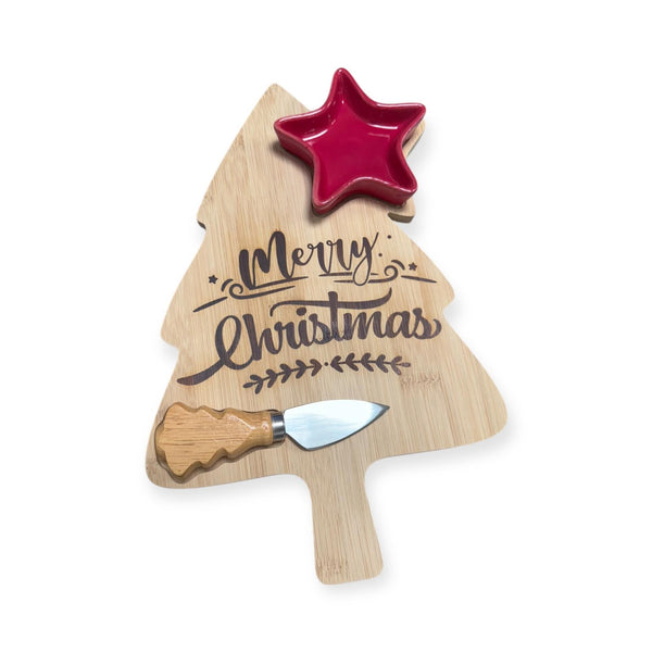 Navidad - Set Tabla de Bambú en Forma de Arbol con Utensilios