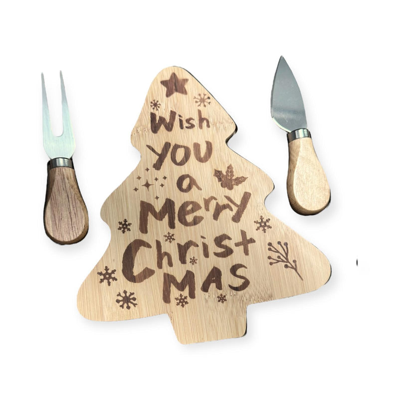 Navidad - Tabla de Bambú en Forma de Arbol con Set de Cuchillos