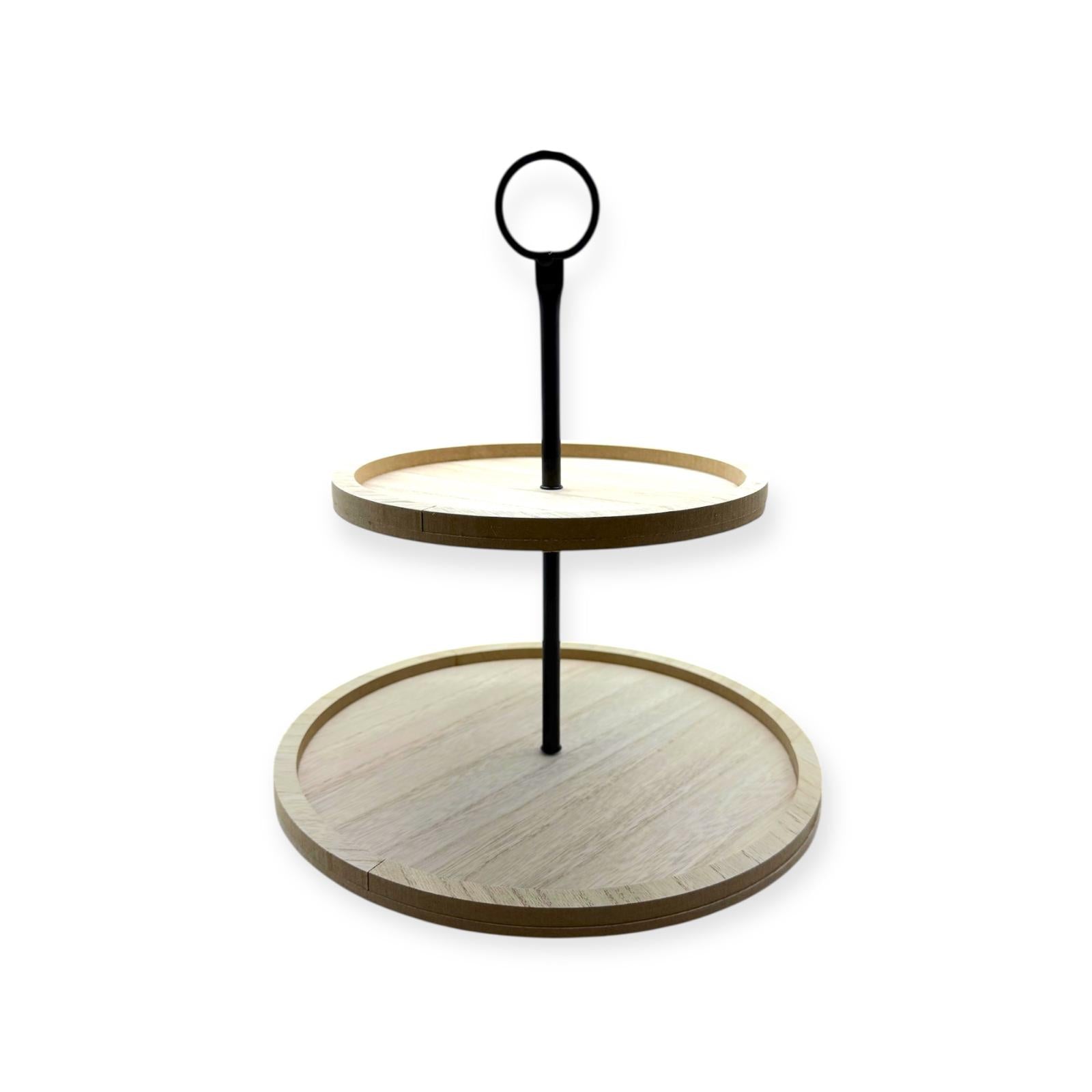 Bandeja Decorativa de 2 Niveles, Madera Natural