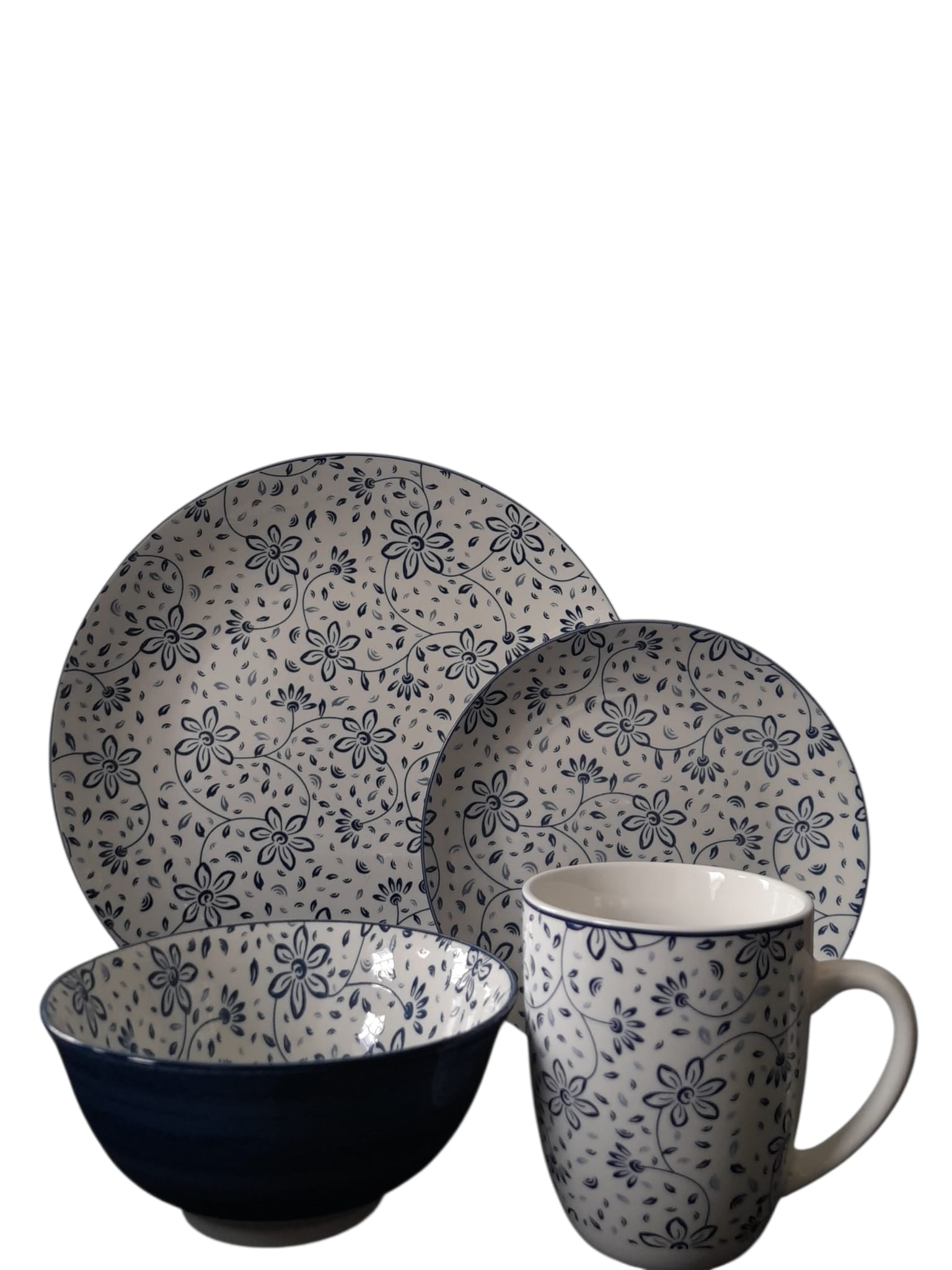 Platos y Taza en Cerámica con Diseño Floral