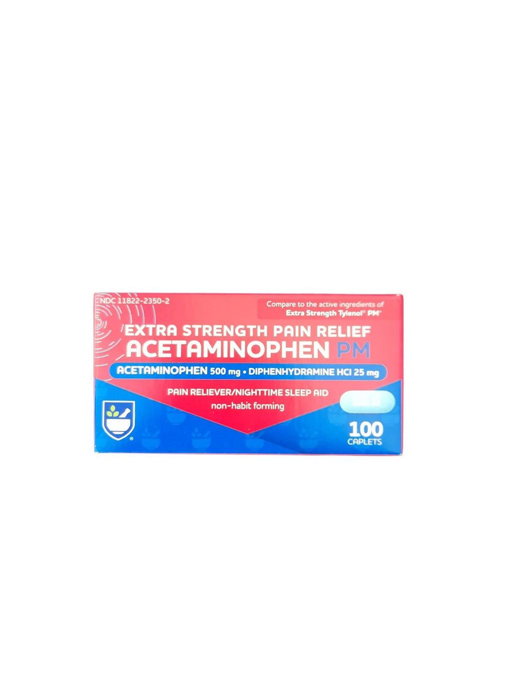 Extra Strength Pain Relief Acetaminophen PM - 100 Caplets, 500mg.