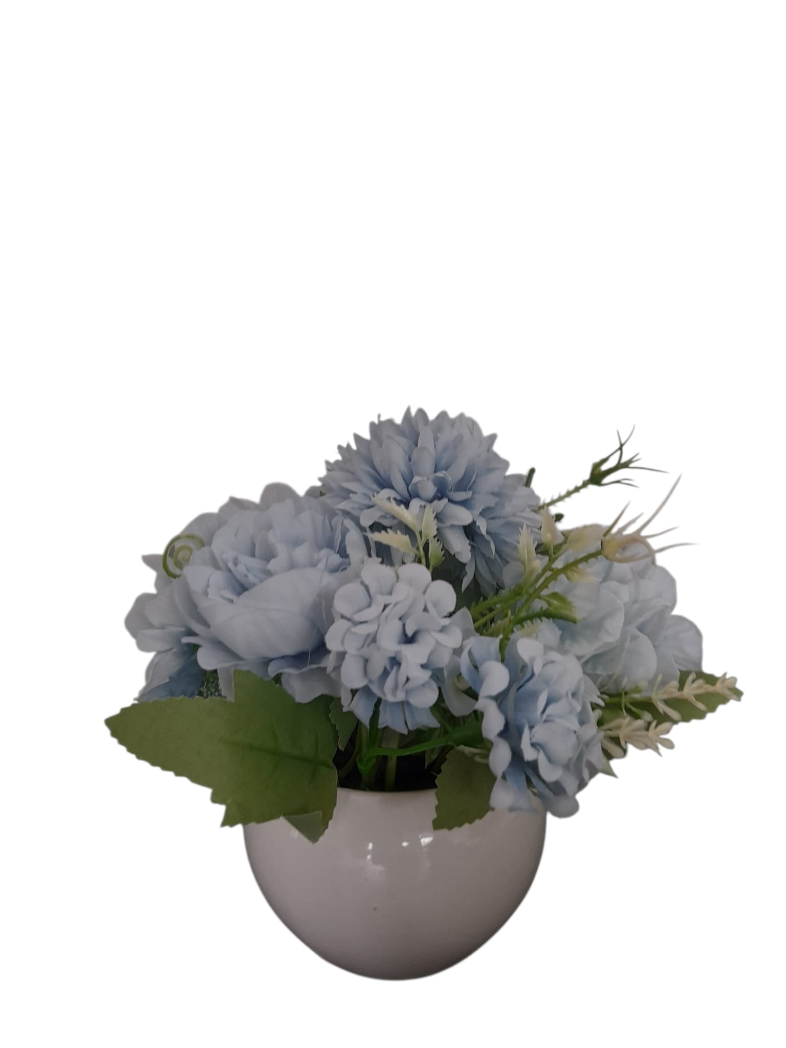 Flores Artificiales en Tiesto Blanco Redondo.