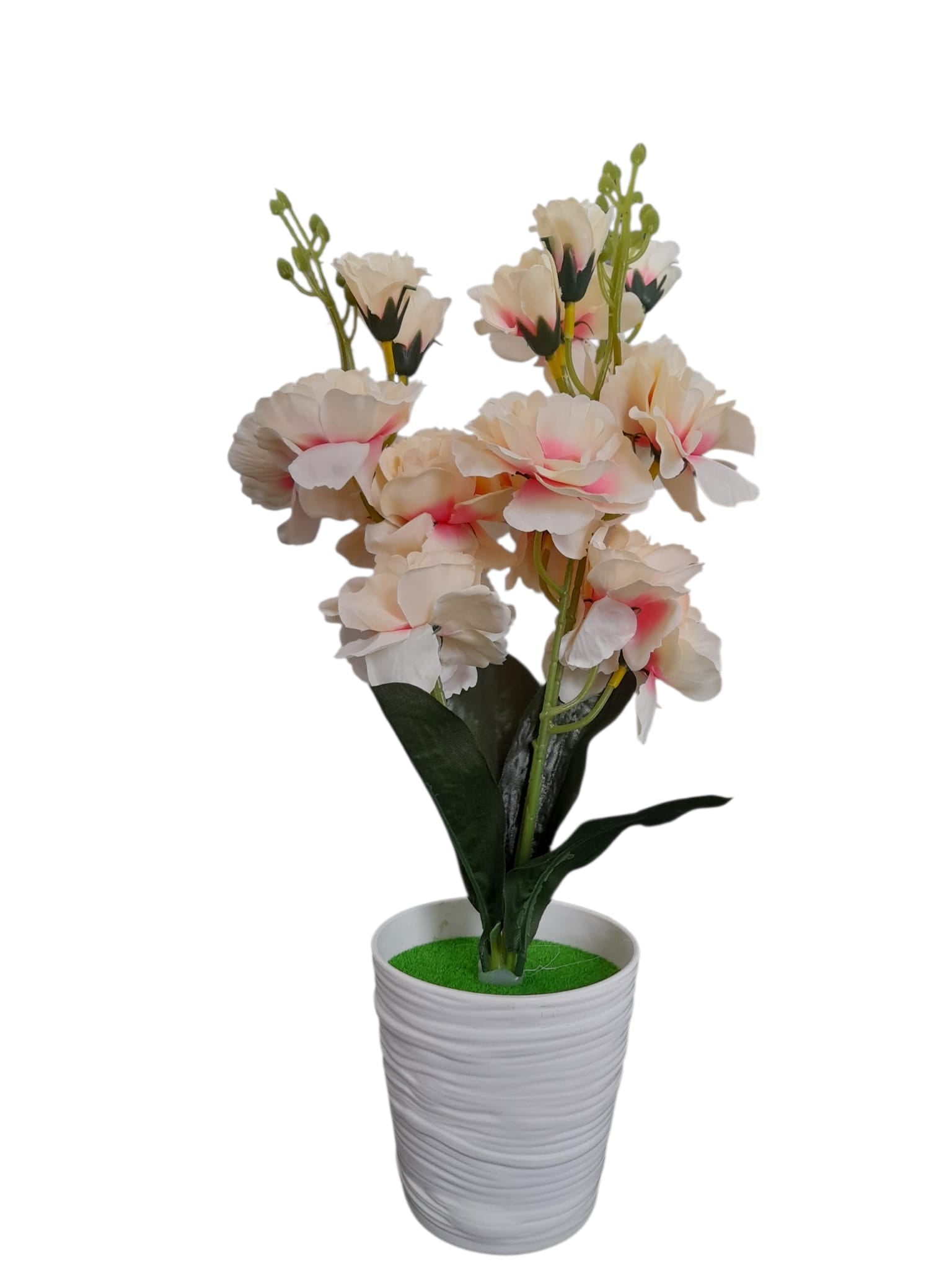 Flores Artificiales en Tiesto Blanco con Relieve.