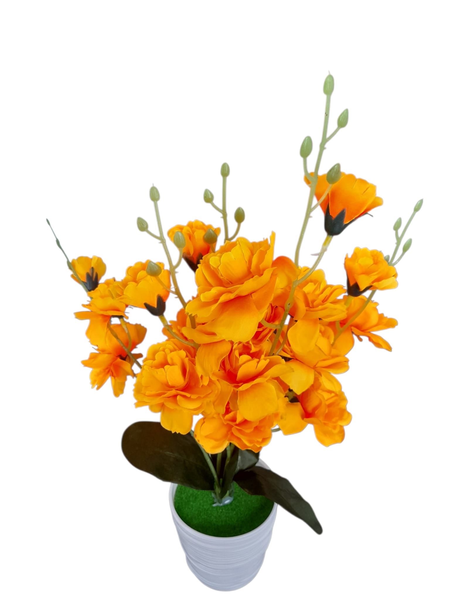 Flores Artificiales en Tiesto Blanco con Relieve.