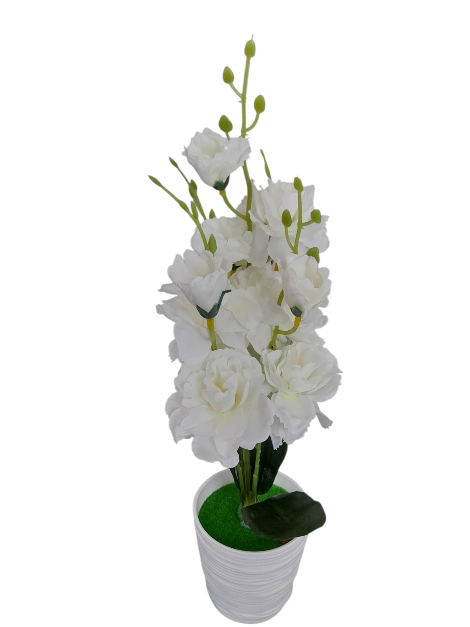 Flores Artificiales en Tiesto Blanco con Relieve.