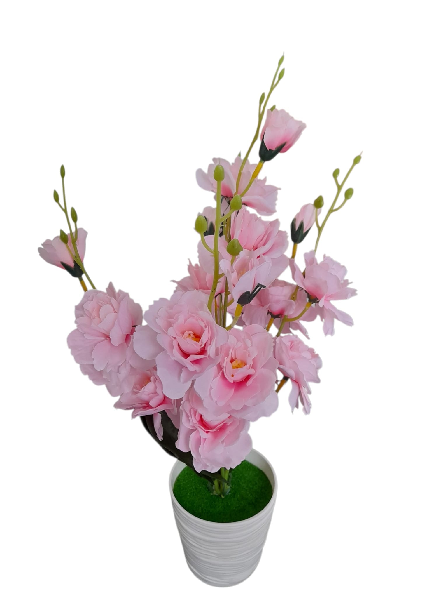 Flores Artificiales en Tiesto Blanco con Relieve.