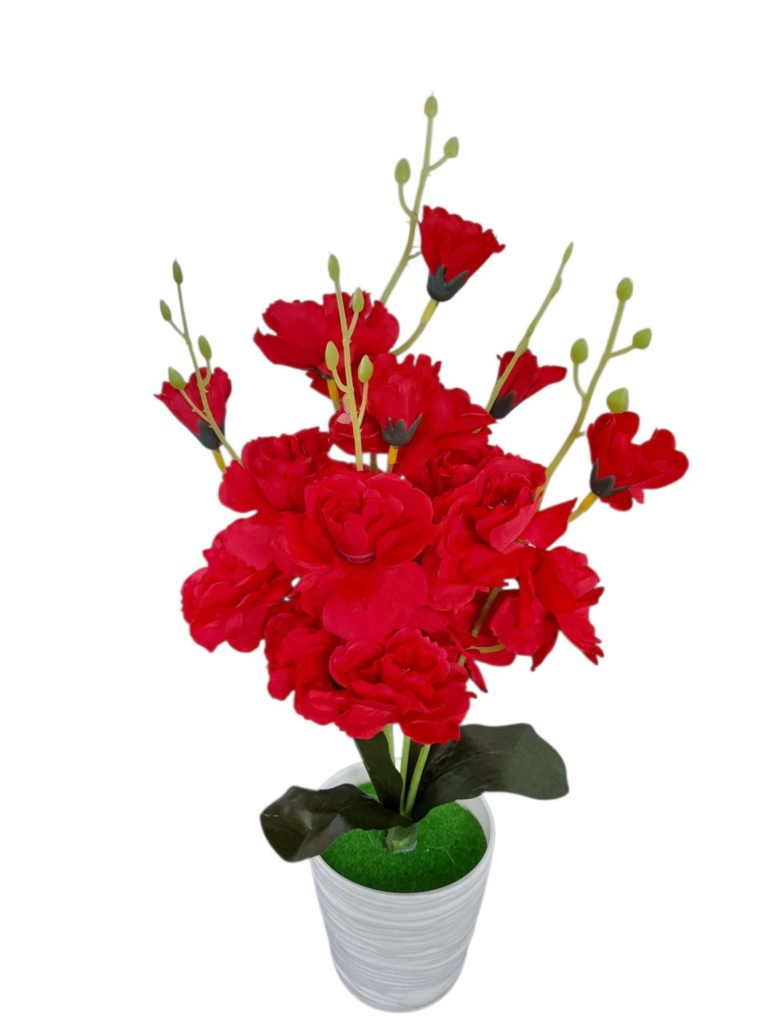 Flores Artificiales en Tiesto Blanco con Relieve.