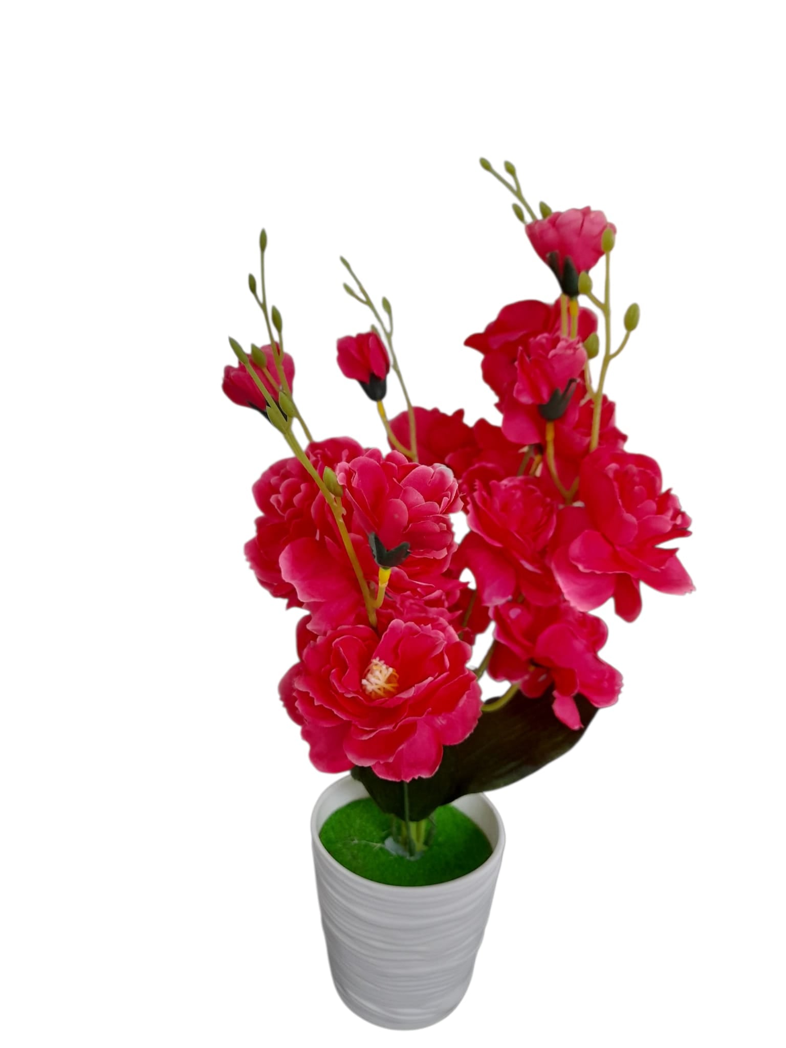 Flores Artificiales en Tiesto Blanco con Relieve.