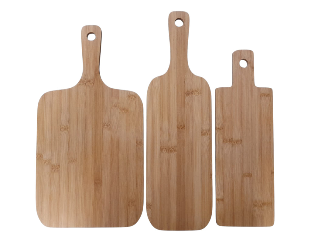 Variedad de Tablas de Bambú Rectangulares con Mango.