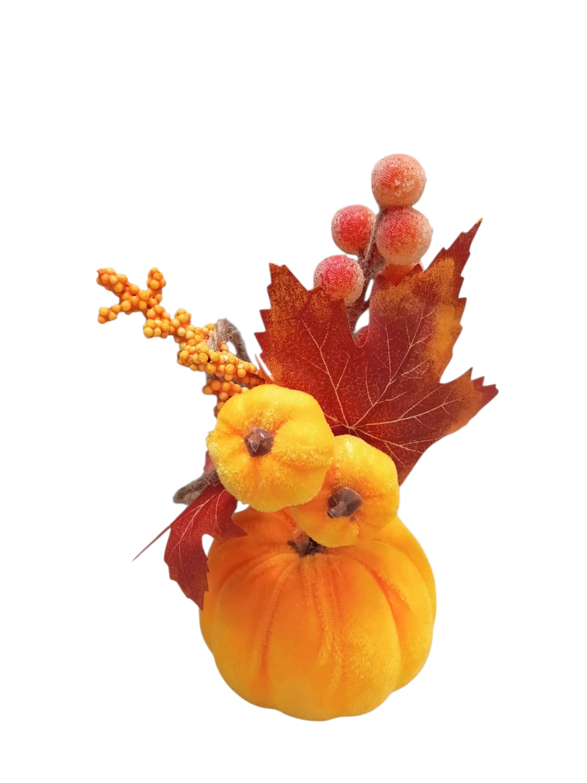 Calabaza en Terciopelo con Detalles Otoñales