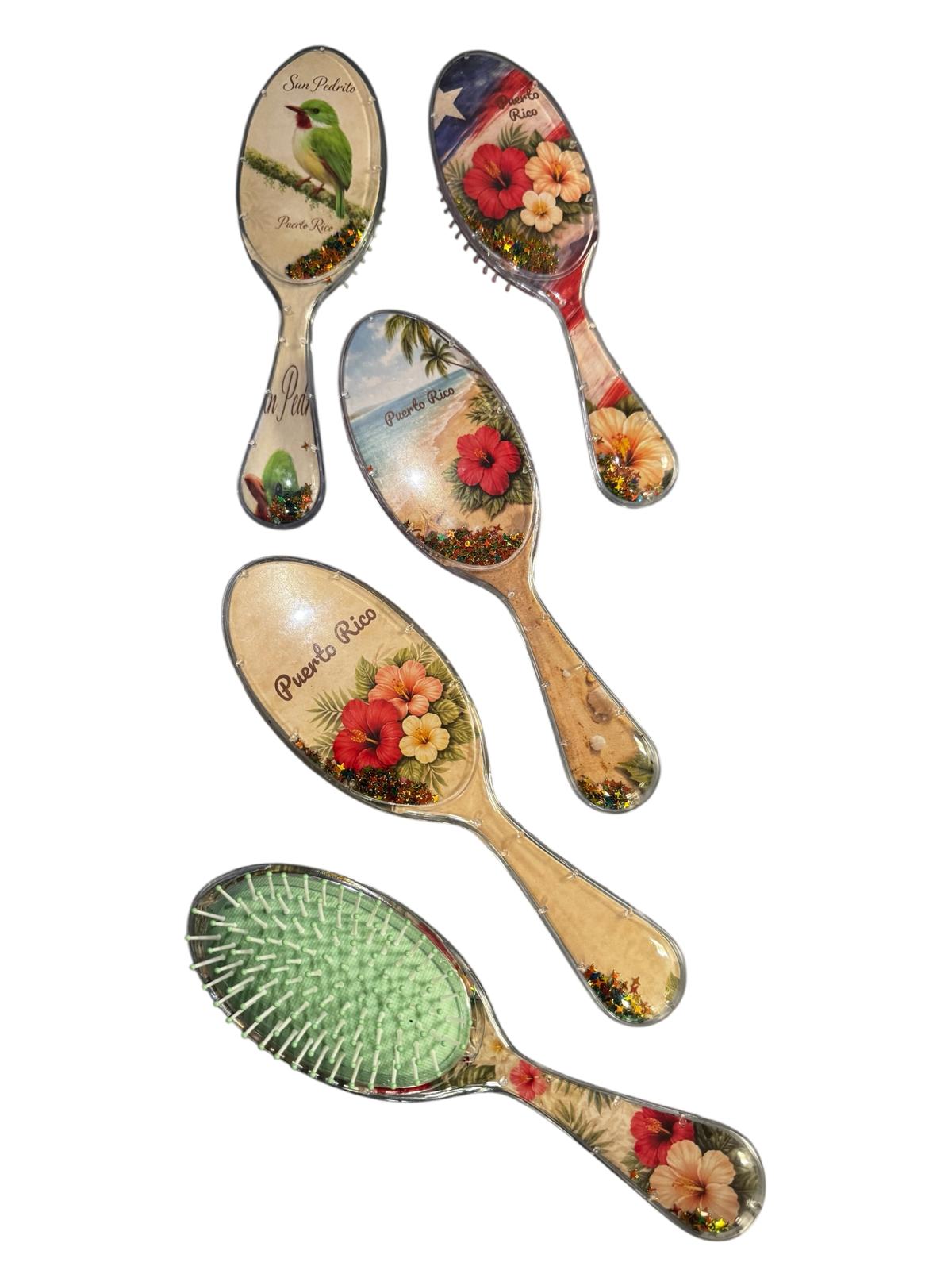 Souvenir - Puerto Rico Hair Brush | Colorful Designs & Glitter Confetti